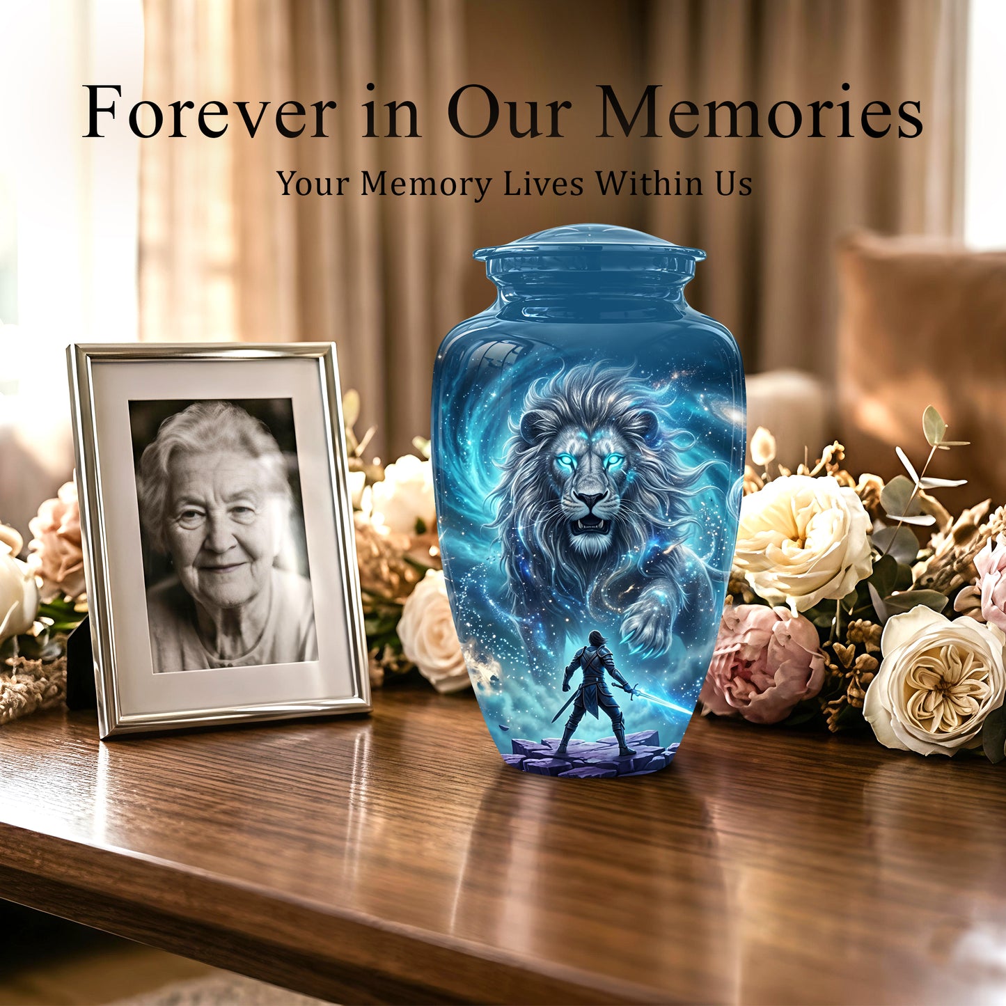 Celestial Cosmic Lion Cremation Urn - Lion Adult Male Memorial Tribute Urn