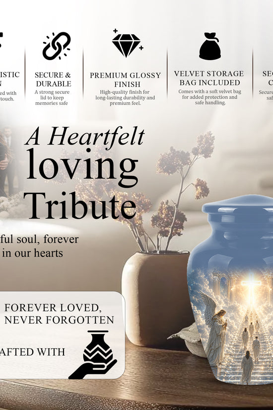 Heaven’s Gate Cross Cremation Urn – Angel Memorial Urn For Human Ashes