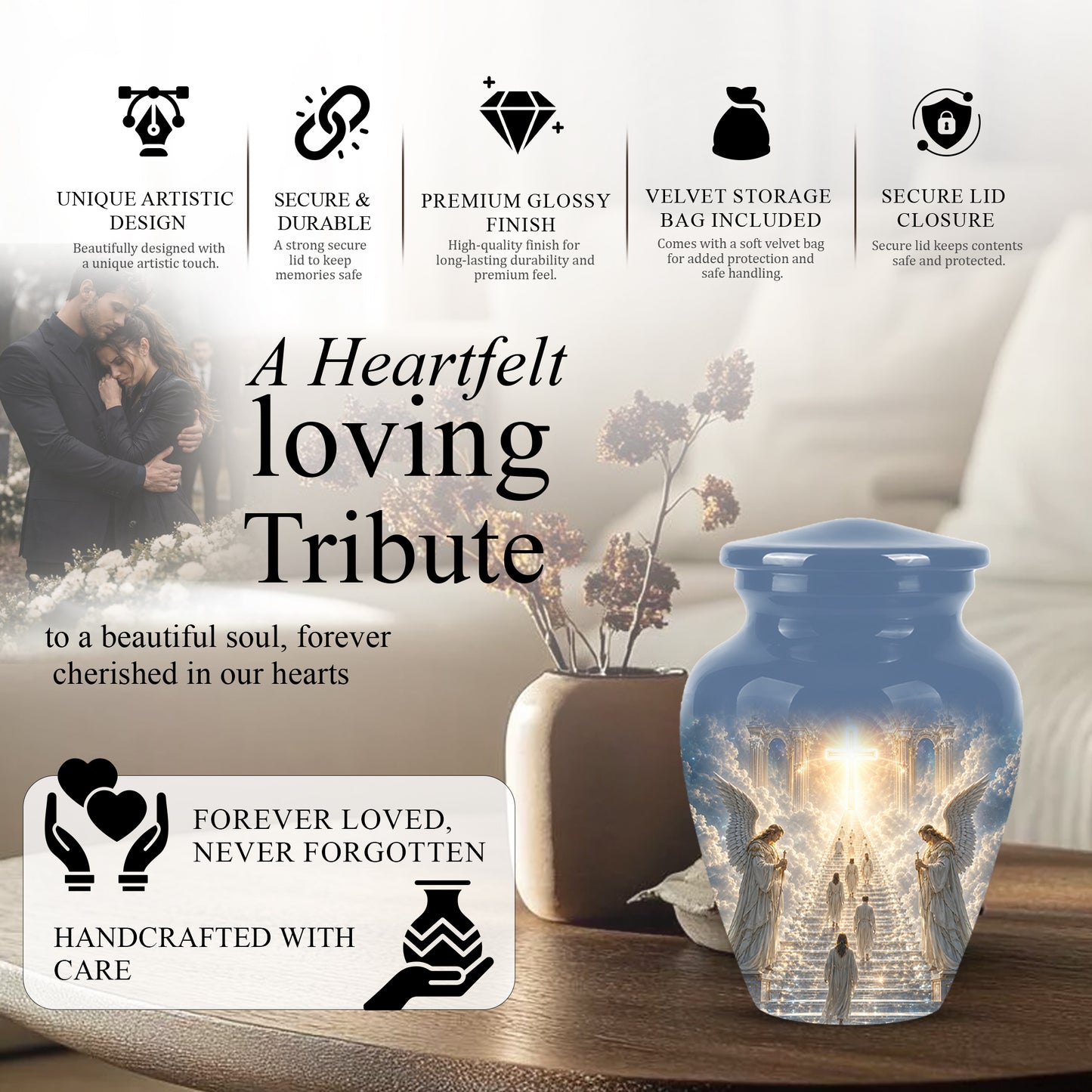 Heaven’s Gate Cross Cremation Urn – Angel Memorial Urn For Human Ashes