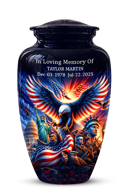 Custom Veteran Cremation Urn - American Flag & Eagle Urns For Ashes