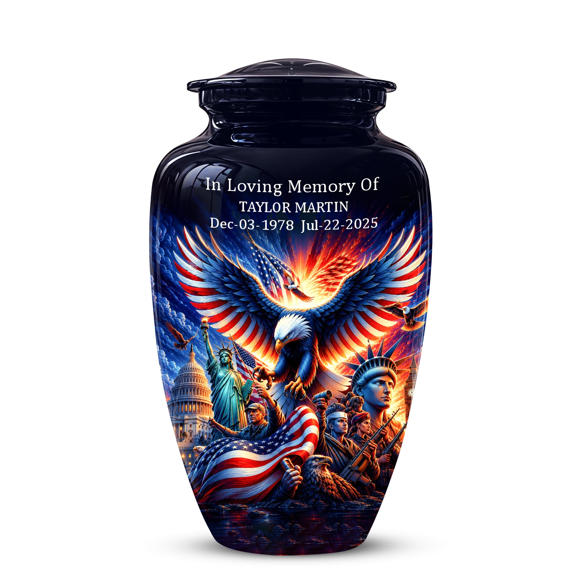 Custom Veteran Cremation Urn - American Flag & Eagle Urns For Ashes