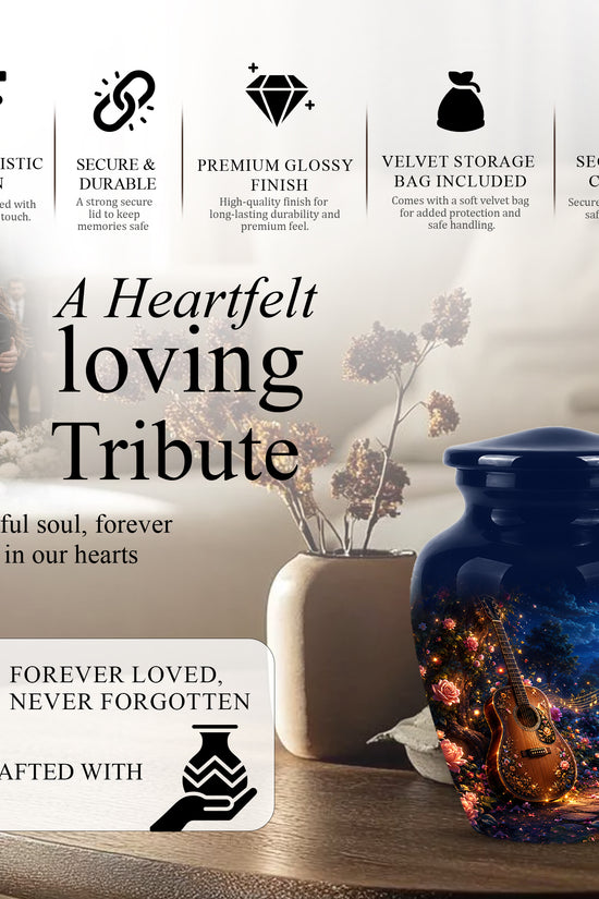 Acoustic Guitar & Starry Night Urn - Custom Funeral Urns For Musicians