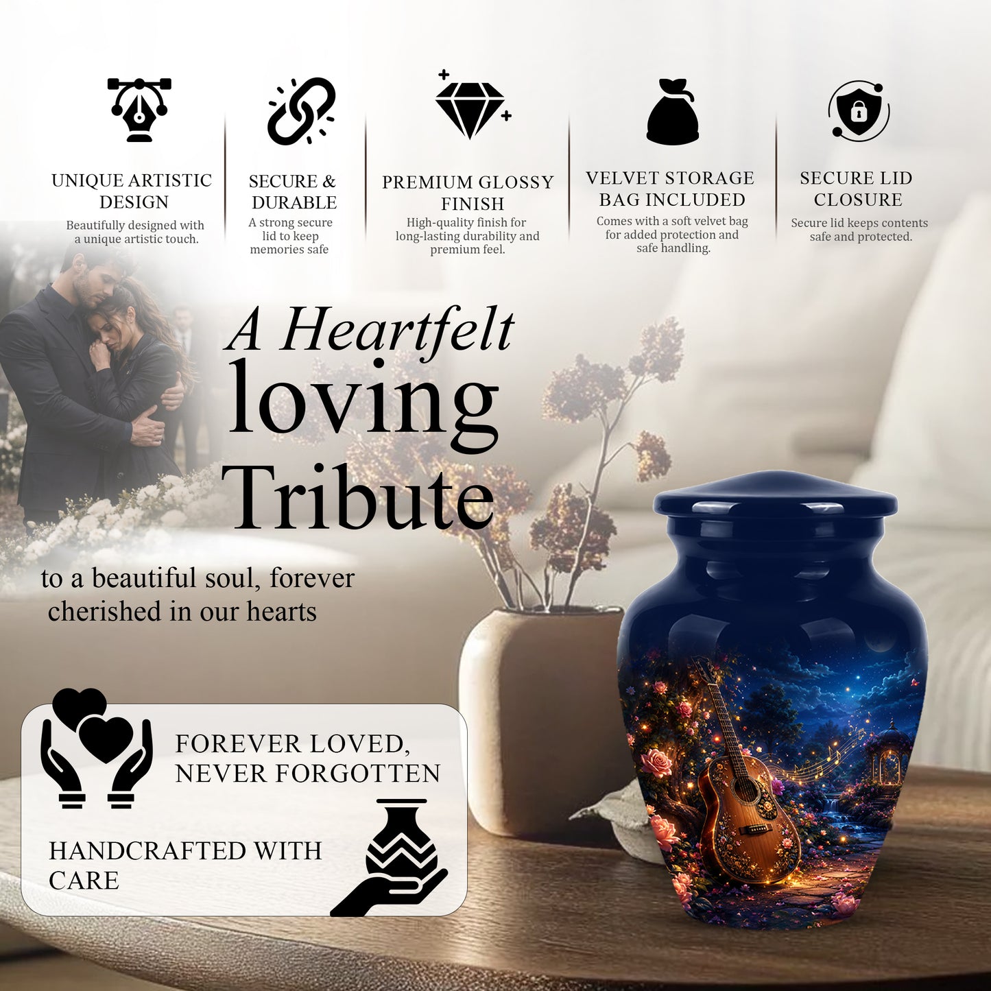 Acoustic Guitar & Starry Night Urn - Custom Funeral Urns For Musicians