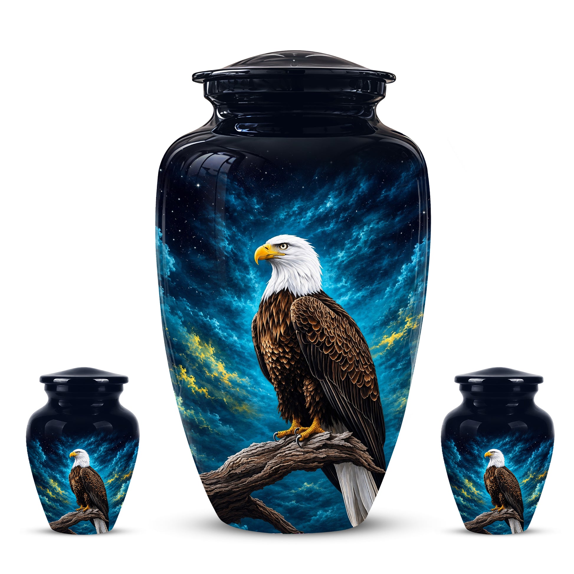 Cosmic Bald Eagle Cremation Urn - Decorative Memorial Urns For Human Ashes