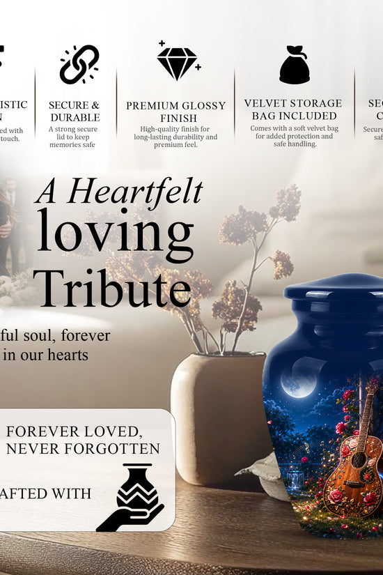 Starry Guitar Memorial Urn - Artistic Funeral Urns For Musicians Ashes