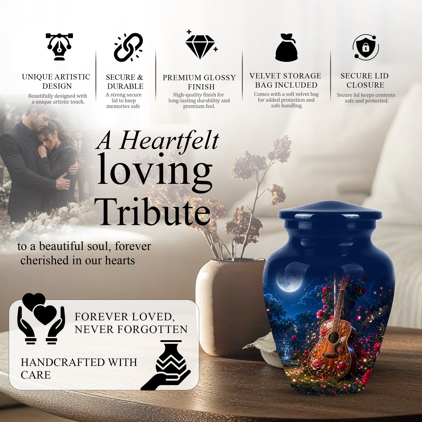 Starry Guitar Memorial Urn - Artistic Funeral Urns For Musicians Ashes