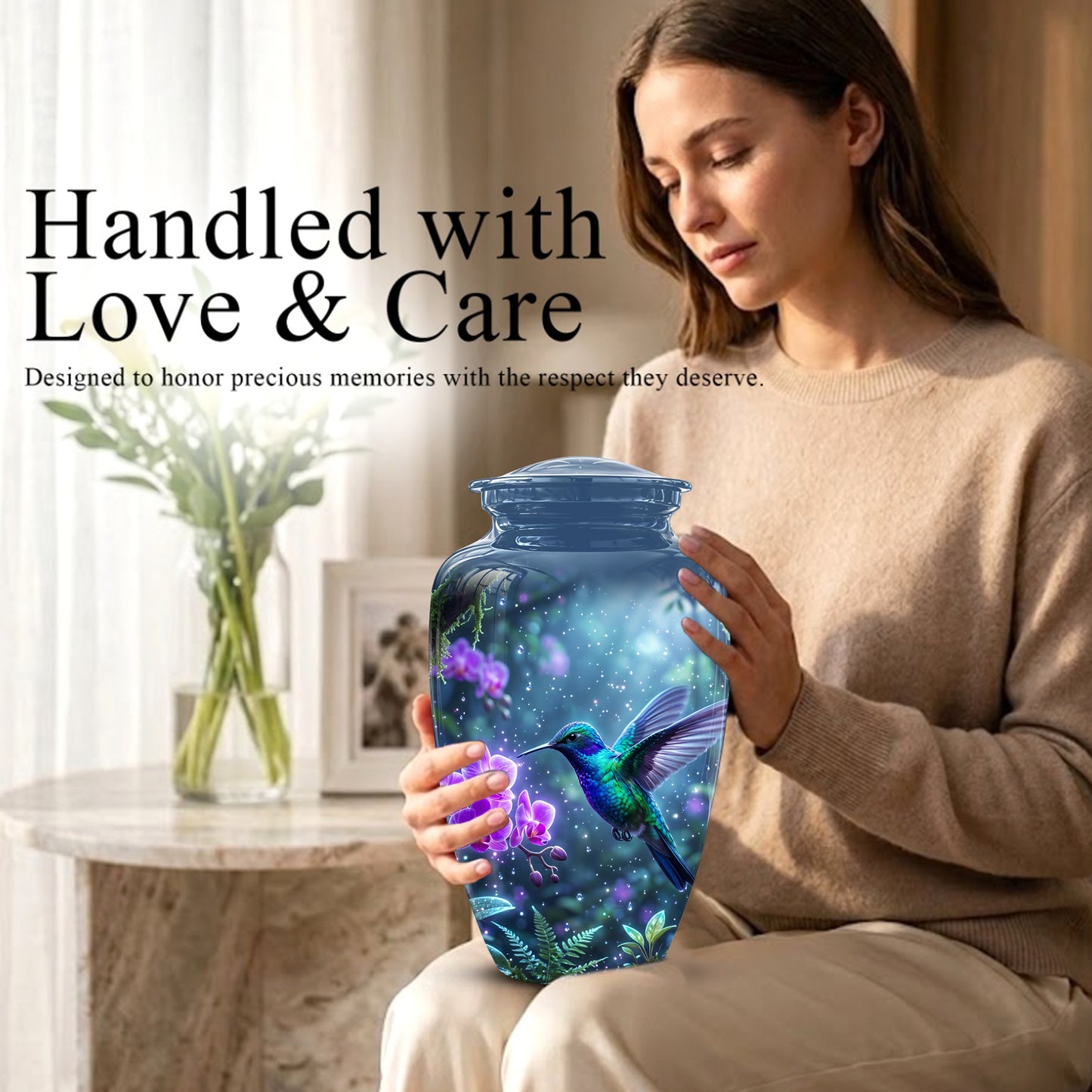 Celestial Hummingbird Cremation Urn - Beautiful Memorial Urns For Ashes