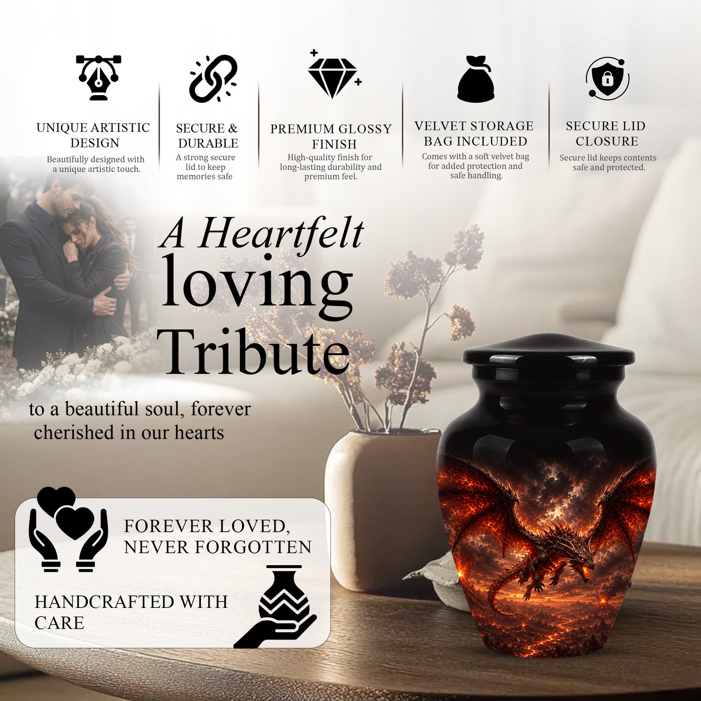 Dragon Fire Cremation Urn - Artistic Mythical Burial Urns For Human Ashes