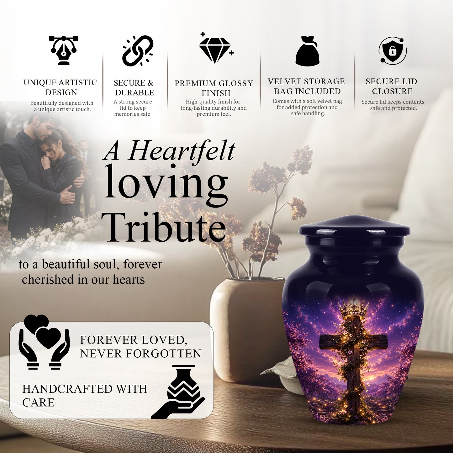 Cross With Crown Cremation Urn for Ashes – Spiritual Memorial Urns
