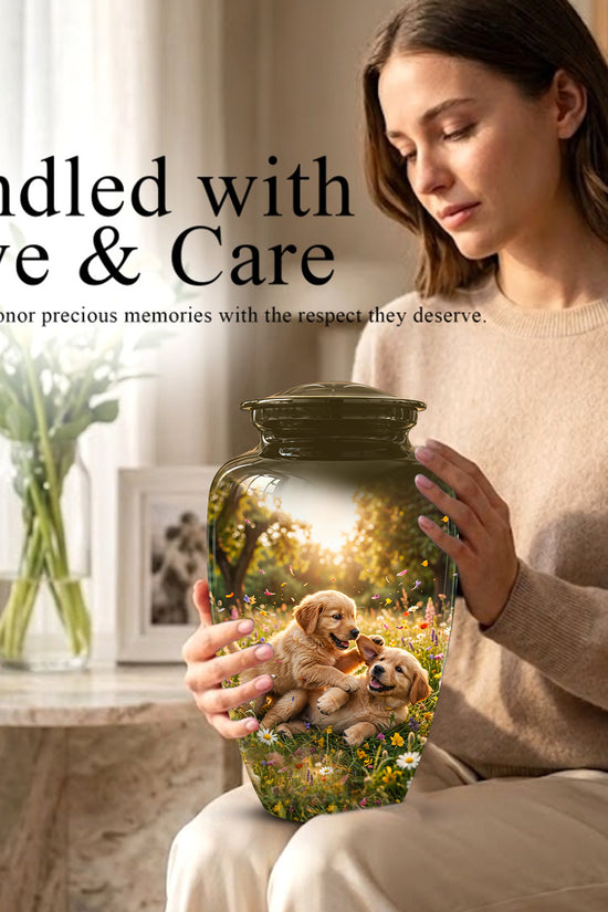 Cute Playing Puppies Memorial Urn - Custom Urns For Dog Friends Ashes