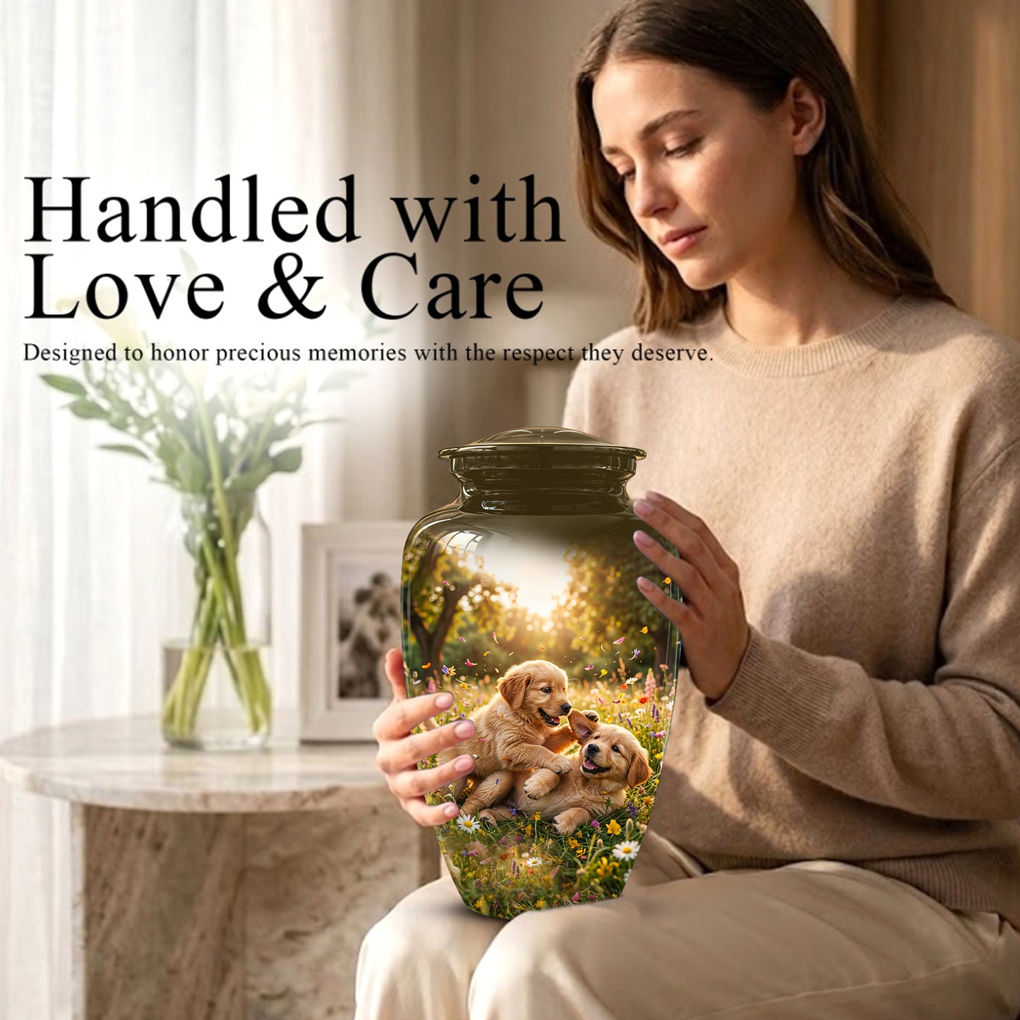 Cute Playing Puppies Memorial Urn - Custom Urns For Dog Friends Ashes
