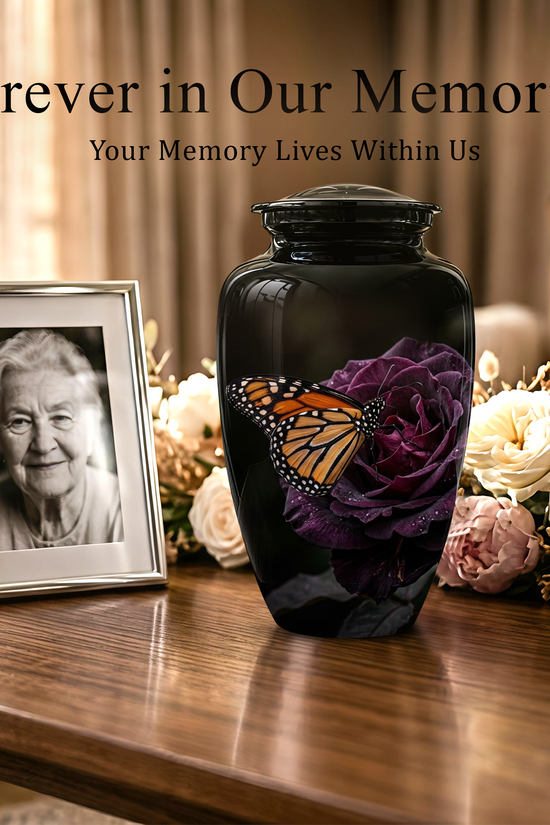 Yellow Butterfly On Purple Flower - Beautiful Burial Urns For Mom Ashes