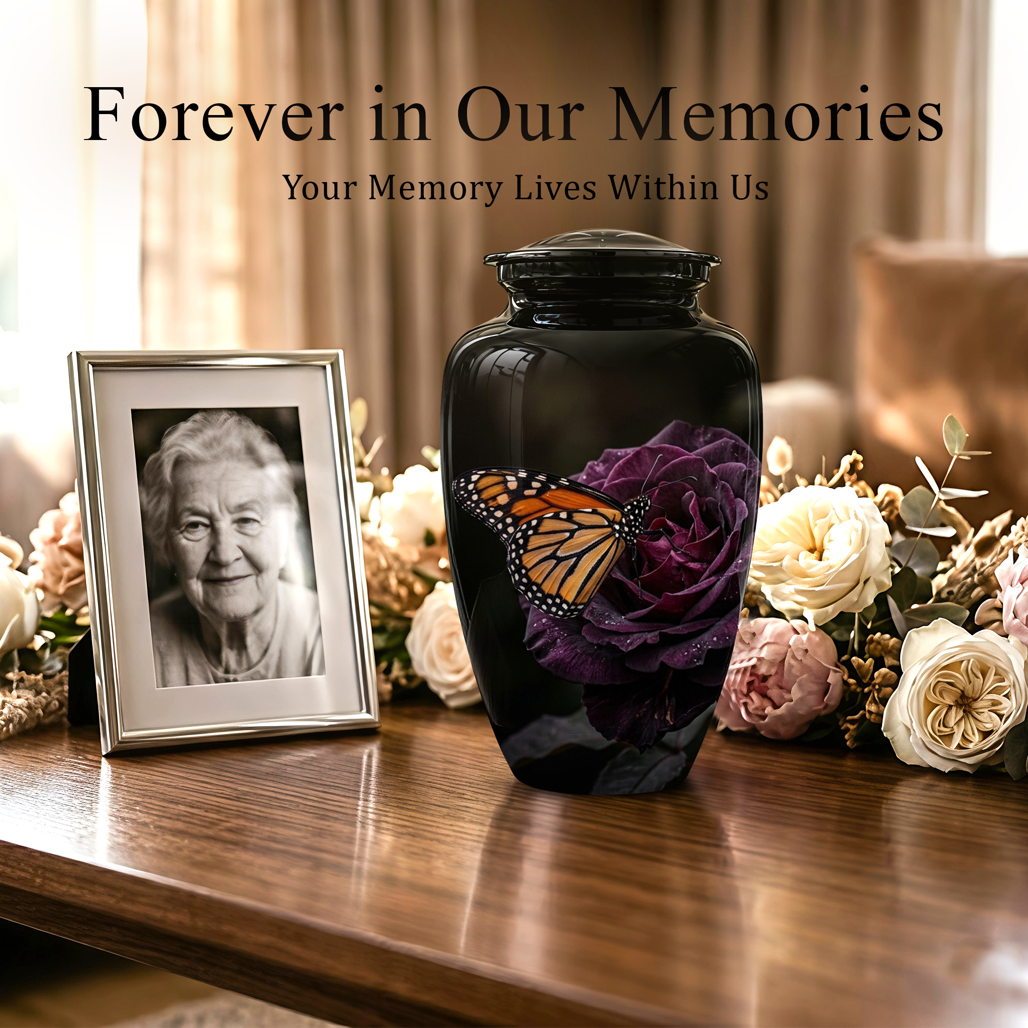 Yellow Butterfly On Purple Flower - Beautiful Burial Urns For Mom Ashes