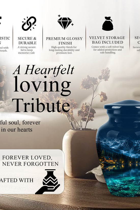 Mountain Lake Cremation Urn - Night Landscape Urns For Human Ashes