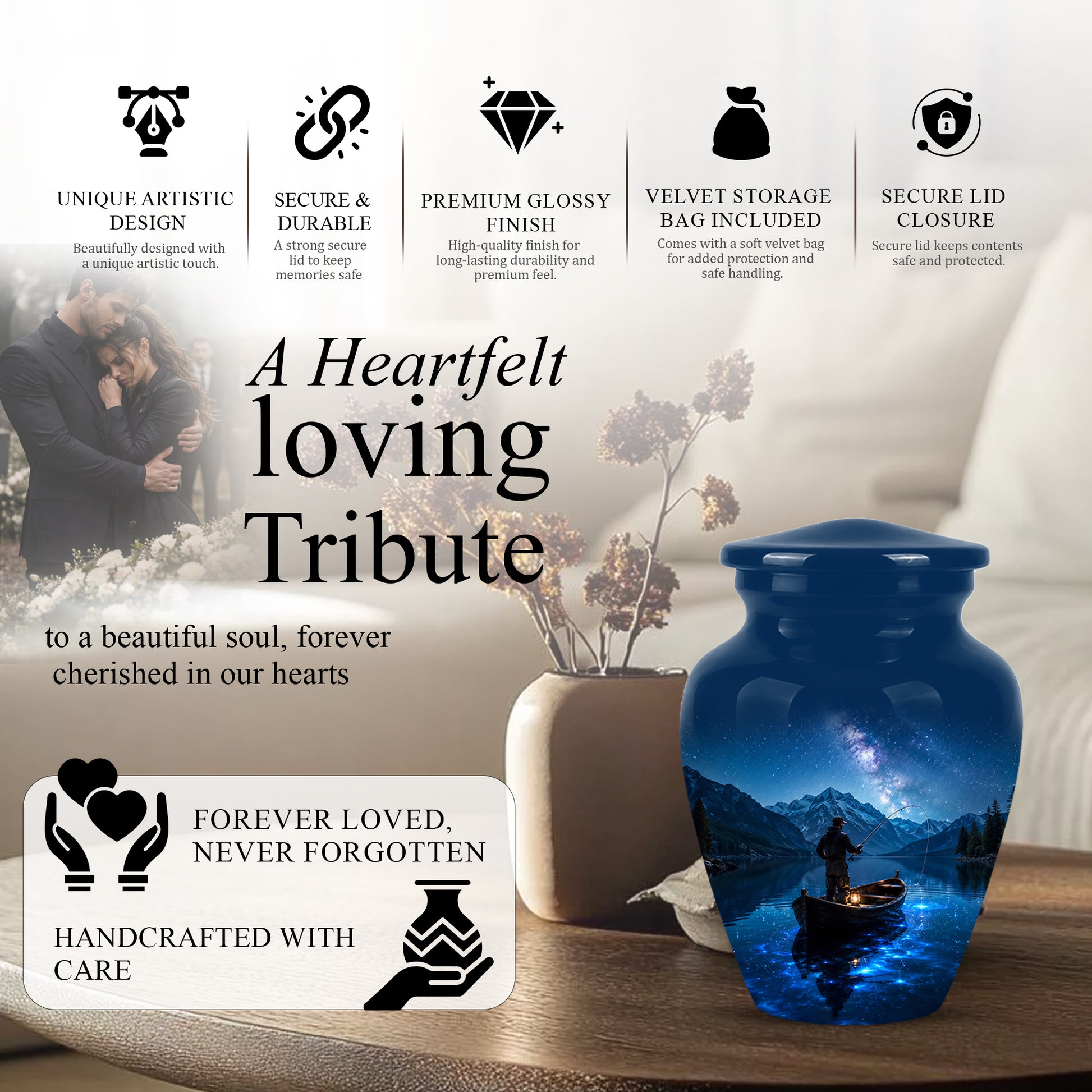 Fisherman Memorial Urn - Night Fishing Urns For Men & Women Ashes