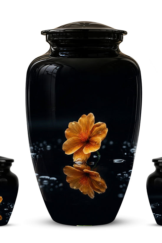 Decorative Yellow Flower Themed Urn - Decorative Black Urns For Ashes