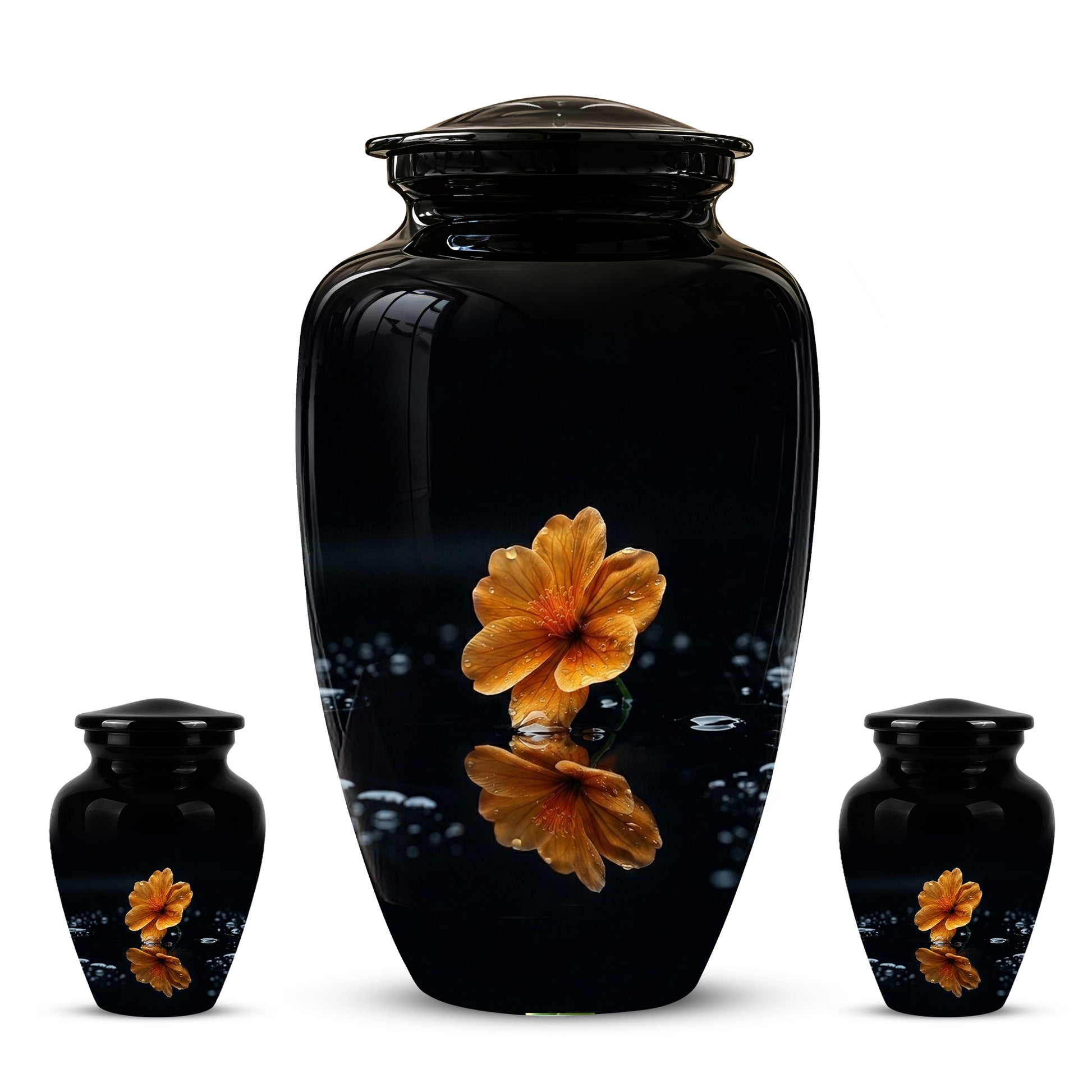 Decorative Yellow Flower Themed Urn - Decorative Black Urns For Ashes