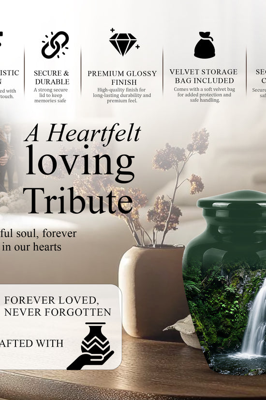 Waterfall Themed Memorial Urn - Peaceful Tribute Urn For Nature Lover