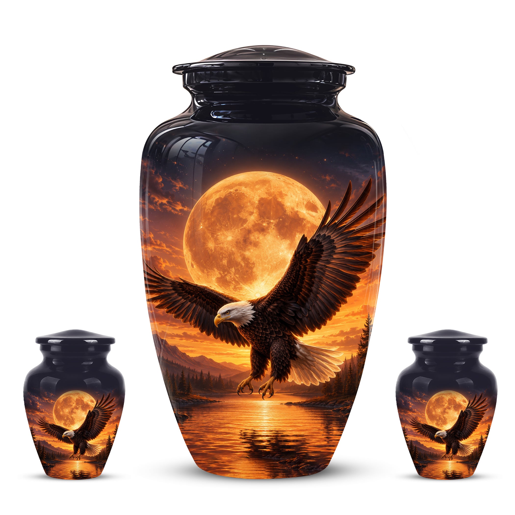 Personalized Flying Eagle Cremation Urn - Celestial Moon Memorial Urns