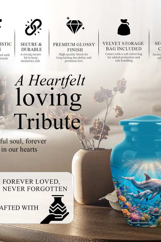 Baby Dolphin With Mother - Beautiful Artistic Urn To Tribute Mom Ashes