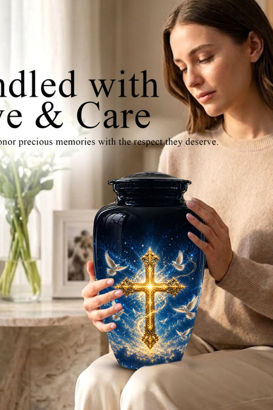 Golden Cross Cremation Urn – Celestial Urns For Men & Women Ashes