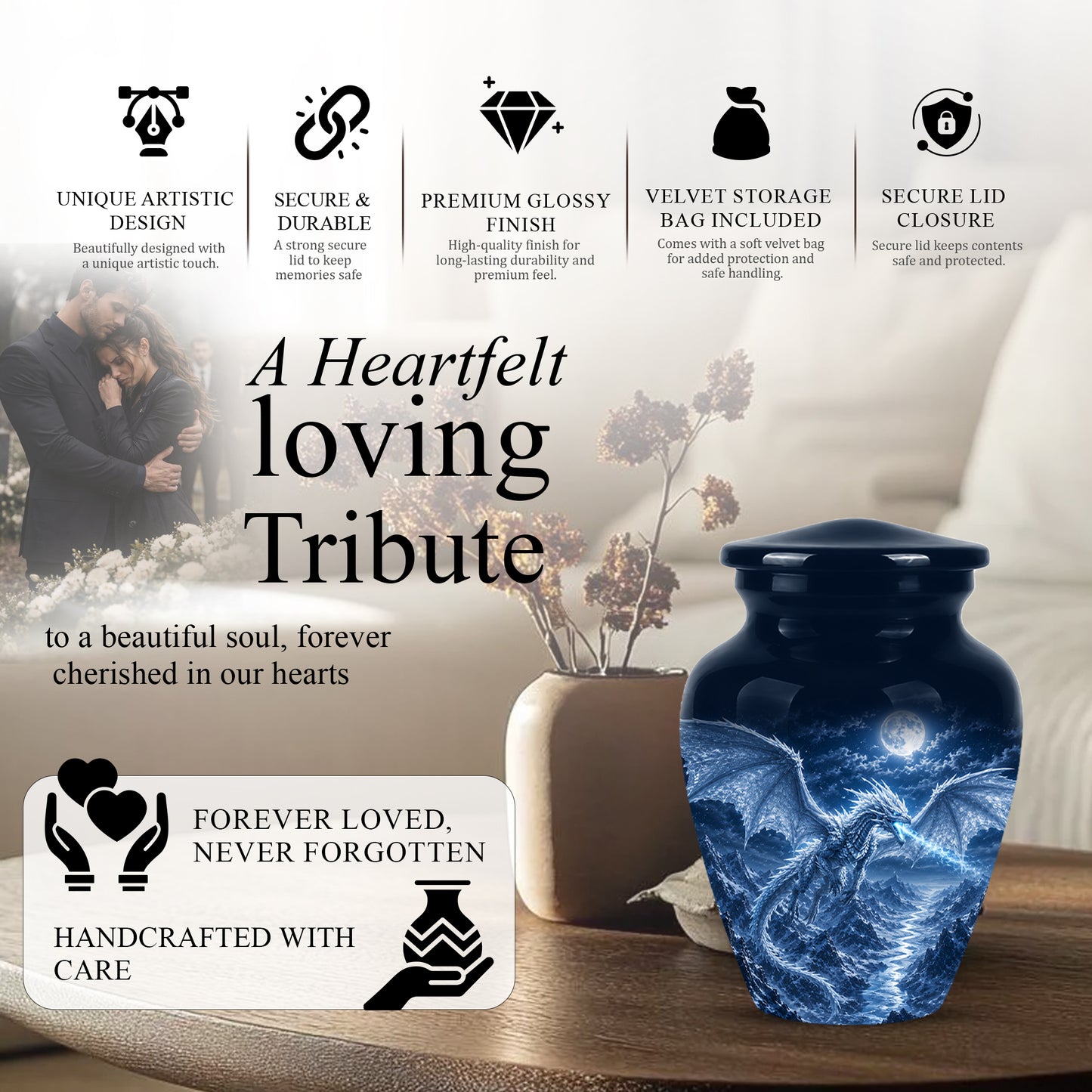 White Dragon Cremation Urn - Majestic Classic Dragon Urns For Human Ashes