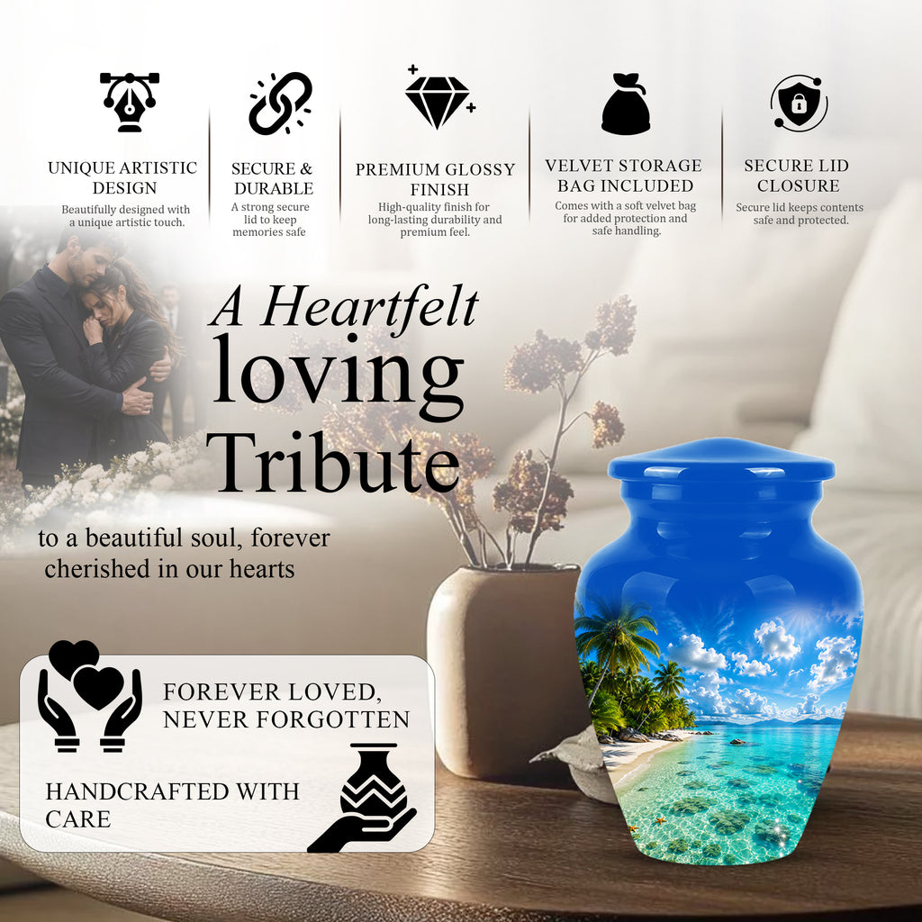 Beach Themed Memorial Urn - Beautifully Handcrafted Urns For Human Ash