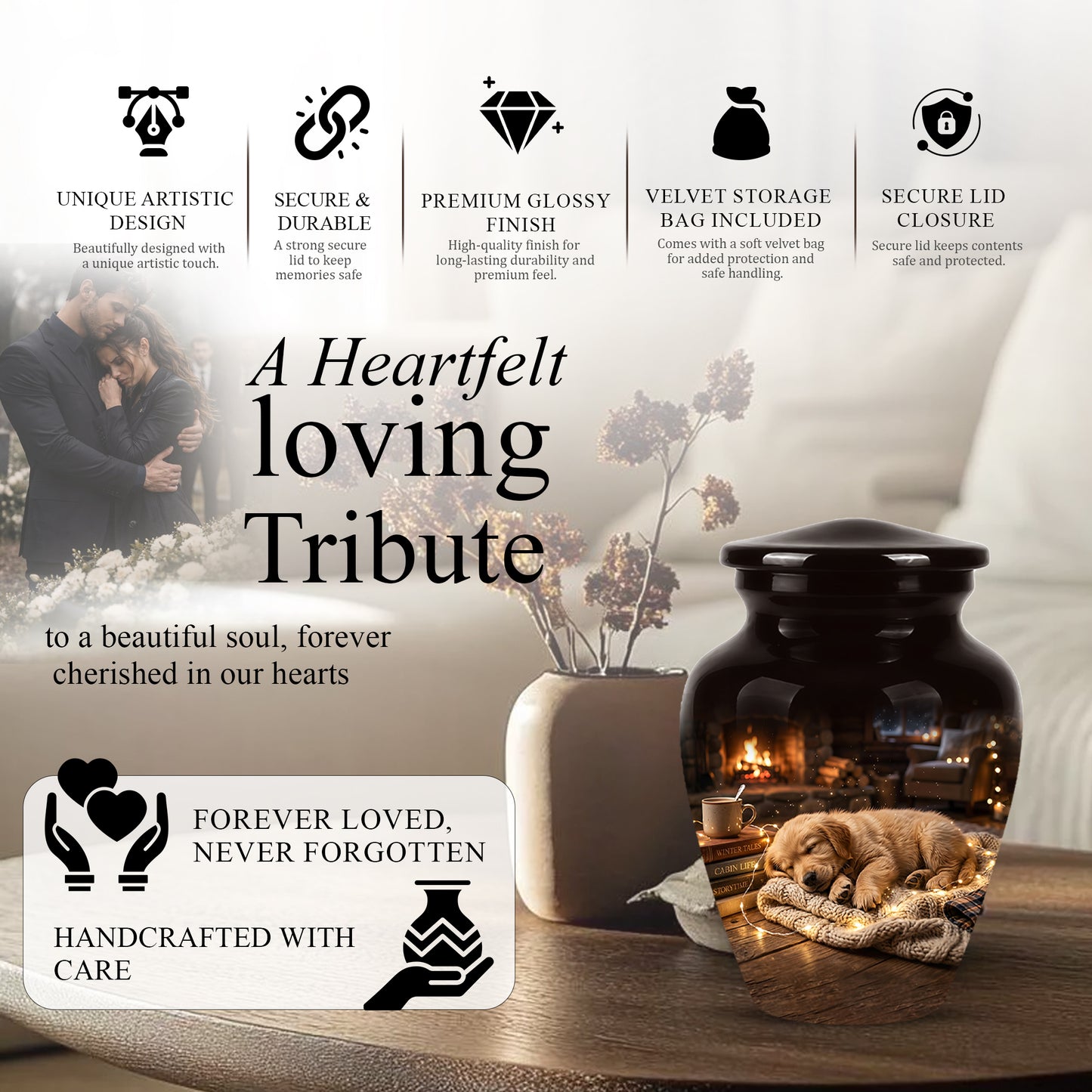 Dog Puppy Cremation Urn - Resting Eternal Memorial Urns For Pet Ashes