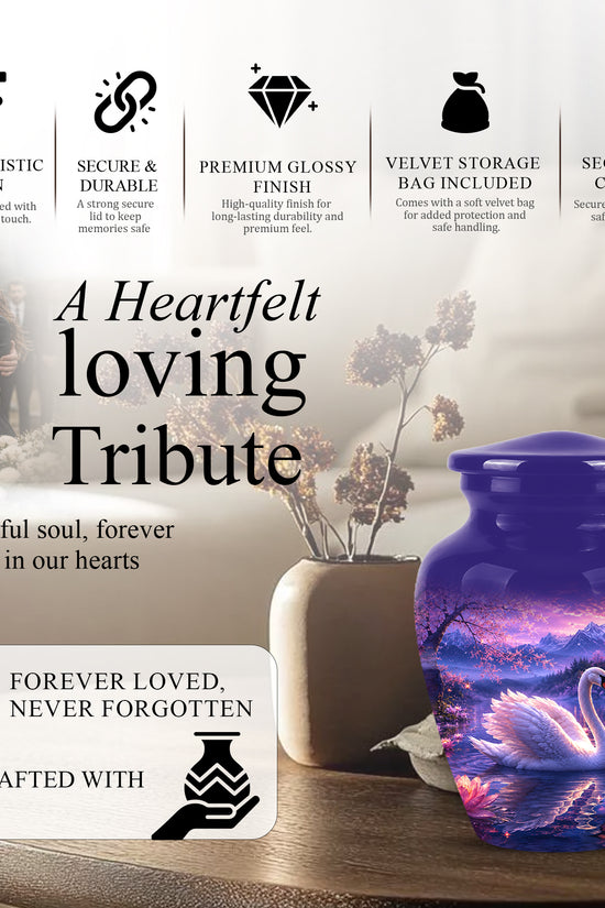 Swan & Cherry Blossom Serenade Urn - Beautiful Custom Urns For Ashes