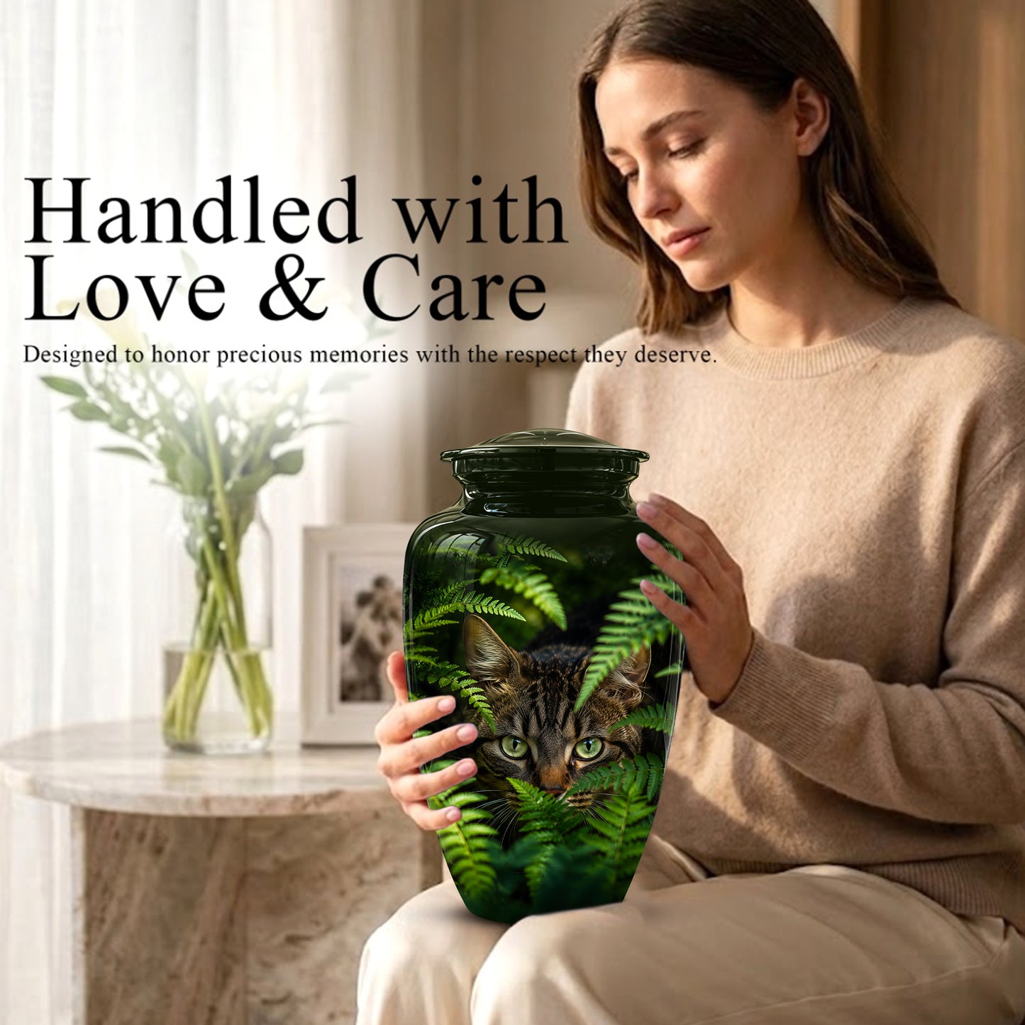 Cat Cremation Urns For Ashes - Personalized Black Pet Burial Urns