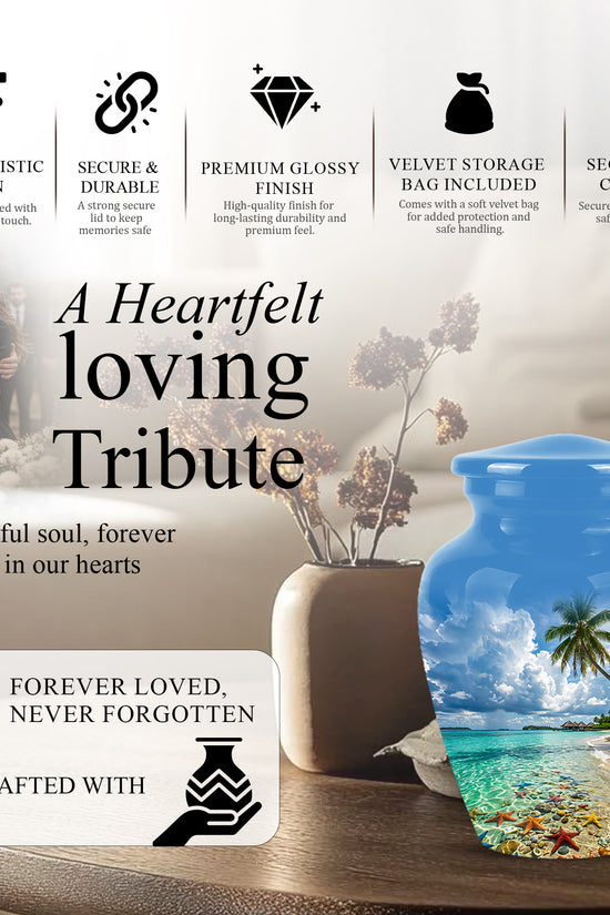 Beach Themed Burial Urn - Blue Sky Memorial Urns For Human Ashes