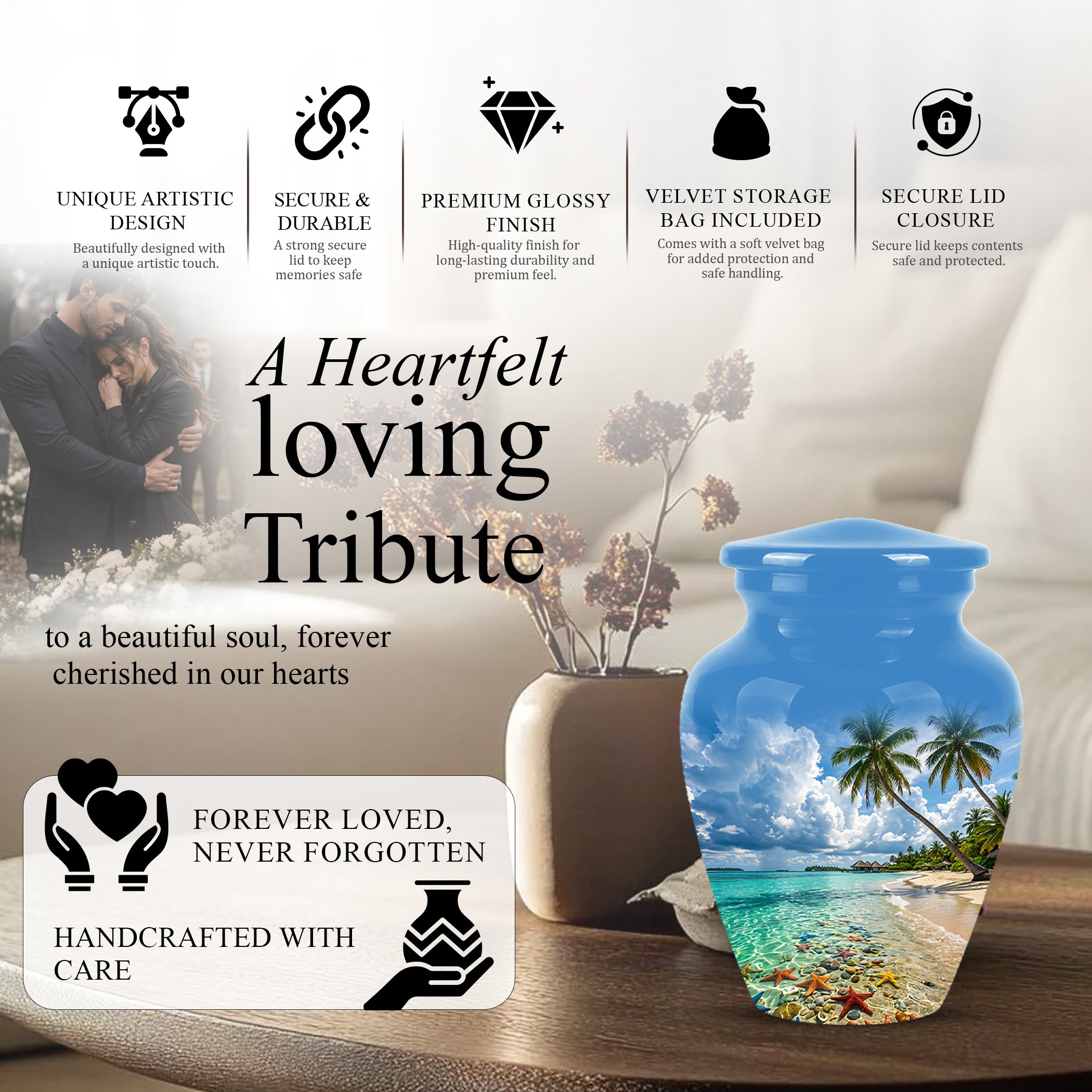 Beach Themed Burial Urn - Blue Sky Memorial Urns For Human Ashes