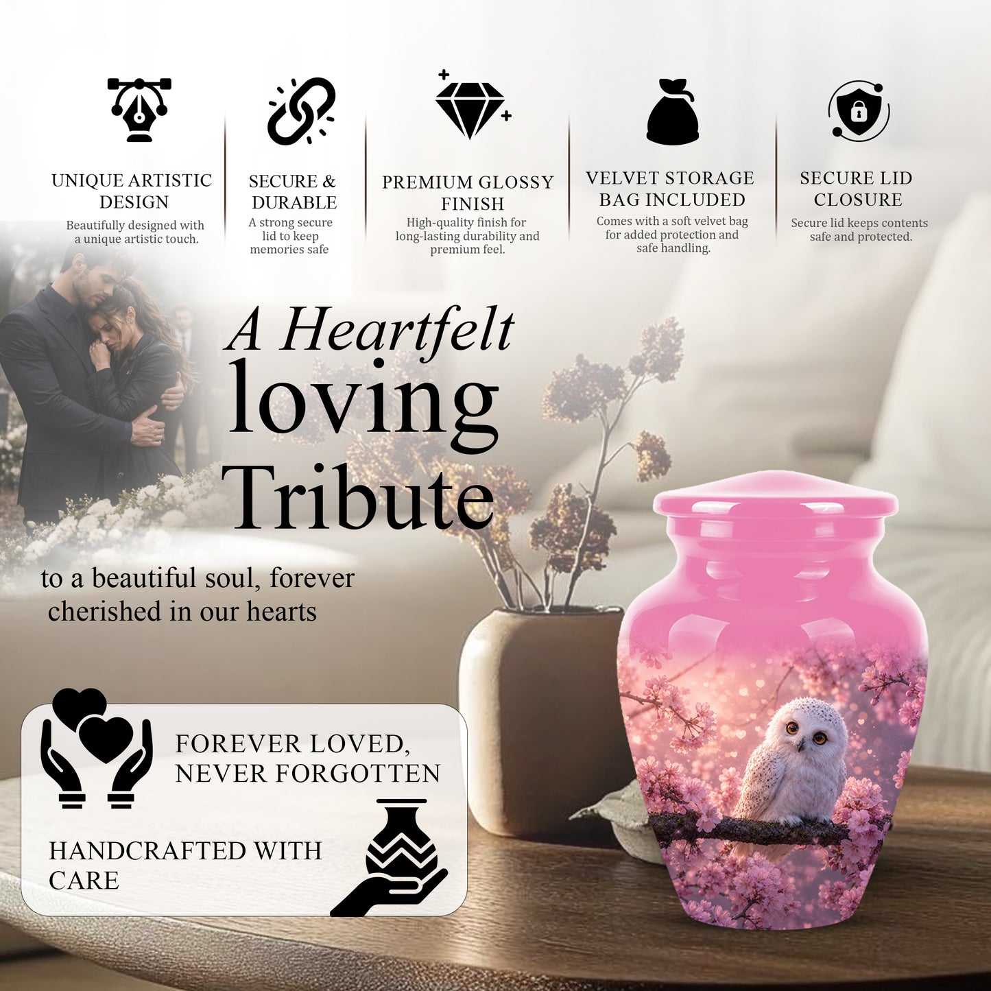 Baby Owl Cremation Urn for Ashes – Handcrafted Personalized Burial Urn