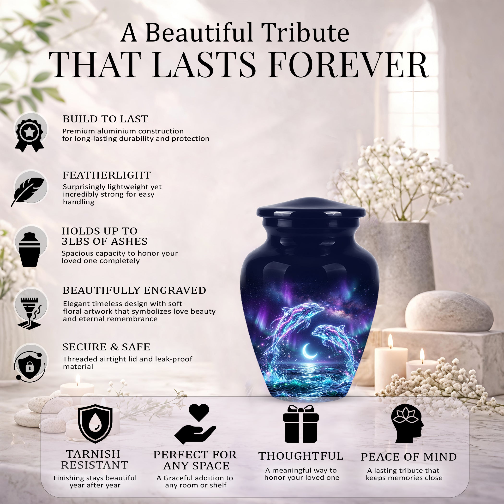 Dolphin Cremation Urn - Artistic Moonlight Memorial Urns For Ashes