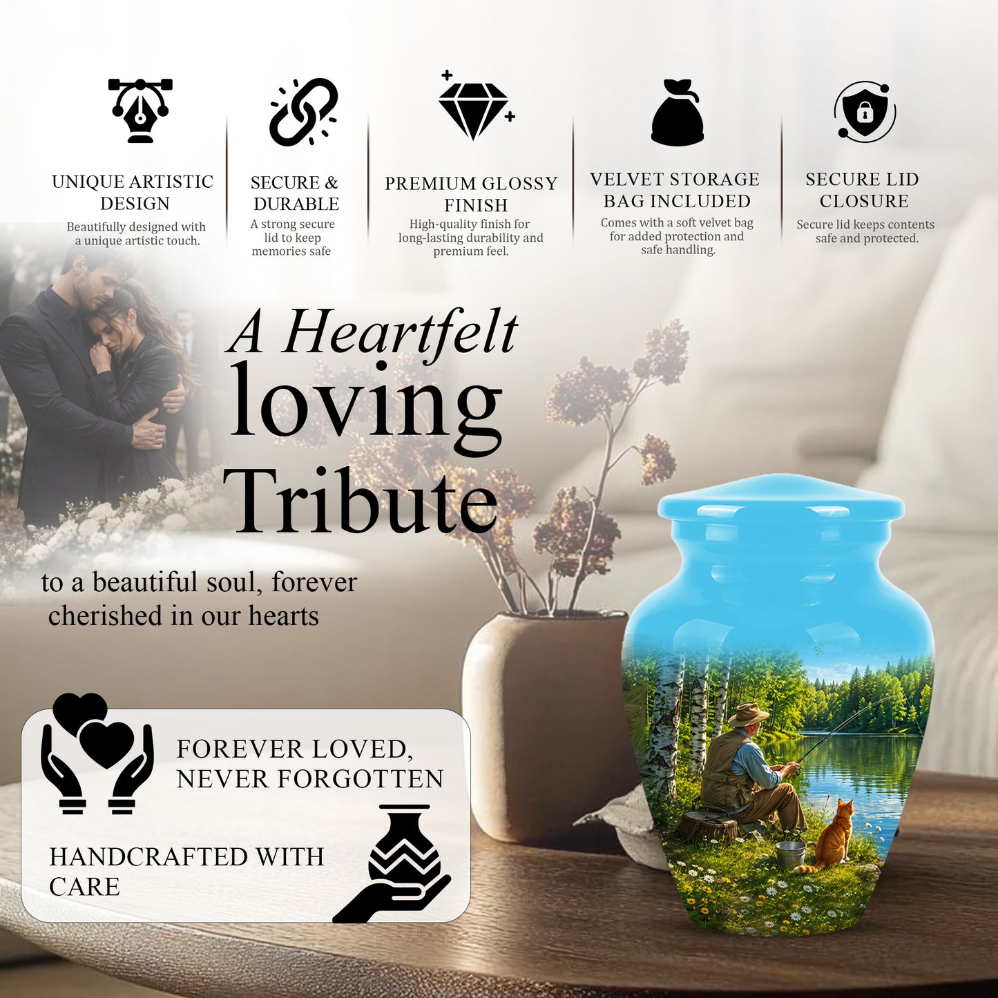 Fisherman With Cat - Artistic Fishing Memorial Urns For Men & Women