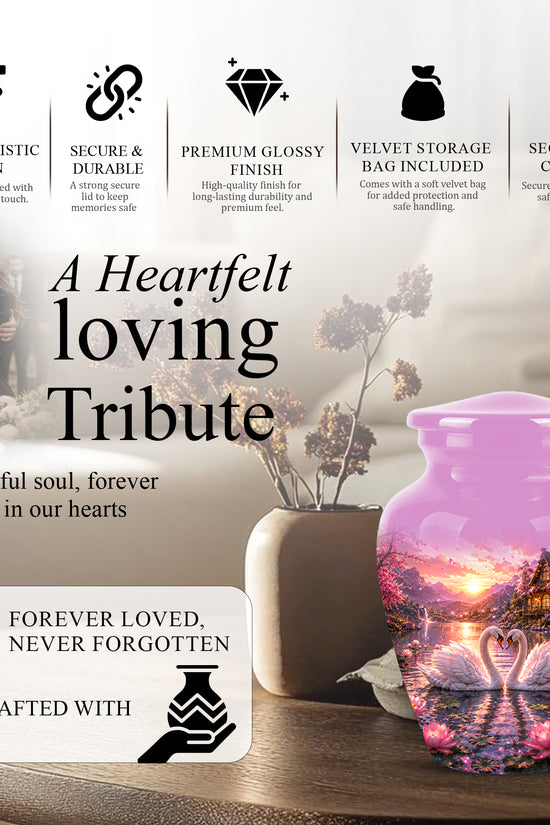 Couple Swan Memorial Urn - Peaceful Classic Urn For Lover's Ashes
