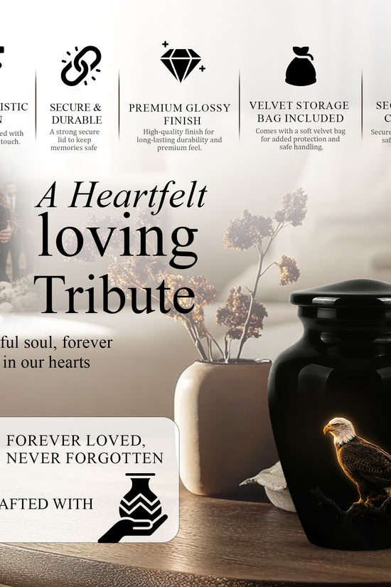 Bald Eagle Cremation Urn - Personalized Black Urns For Human Ashes