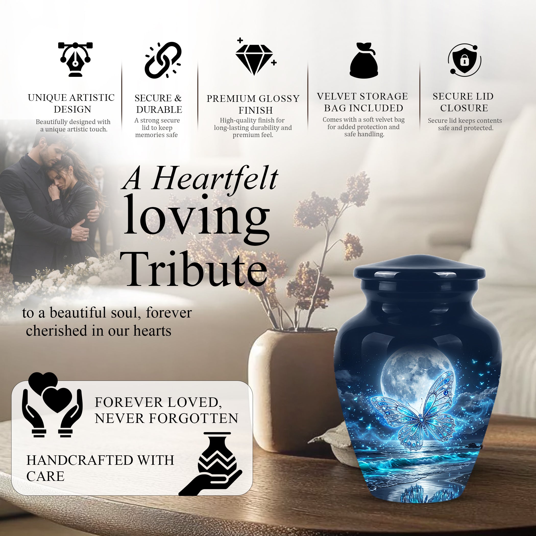 Beautiful Butterfly Burial Urn - Custom Memorial Urns For Women Ashes