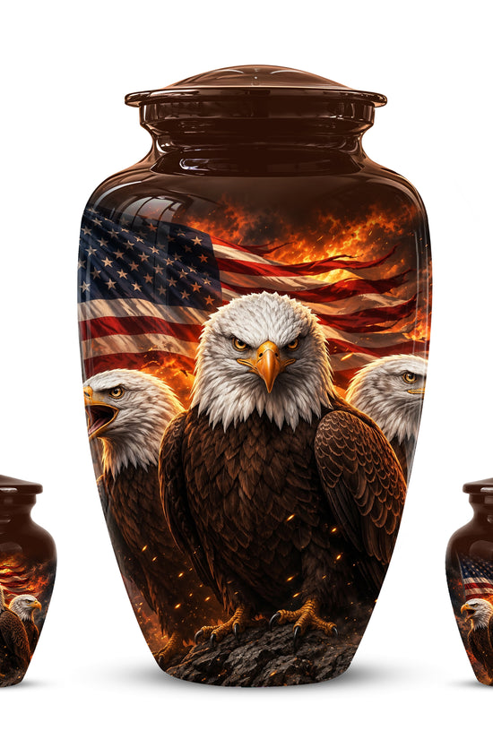 Bald Eagle & American Flag Funeral Urn - Patriotic Veteran Memorial Urn