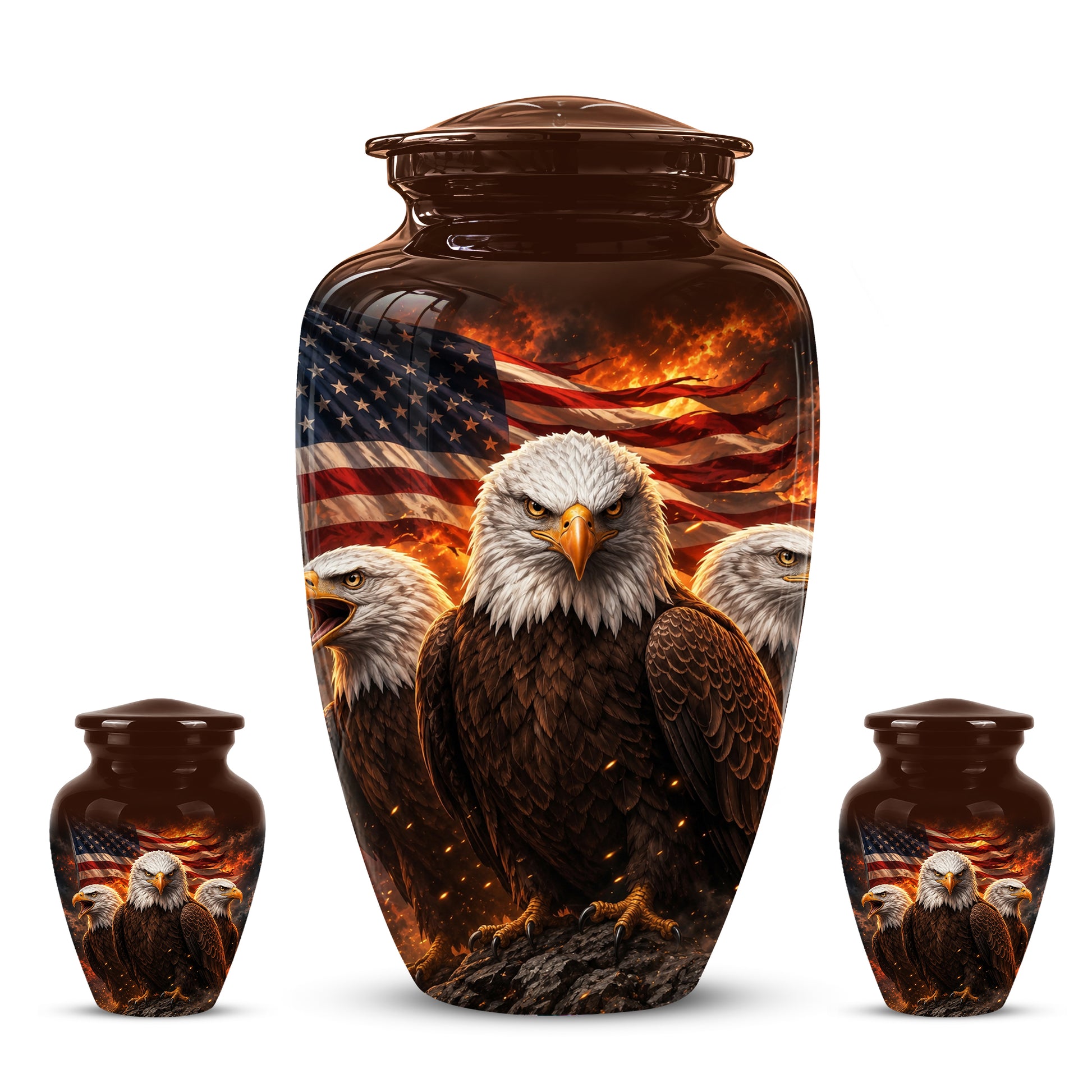 Bald Eagle & American Flag Funeral Urn - Patriotic Veteran Memorial Urn