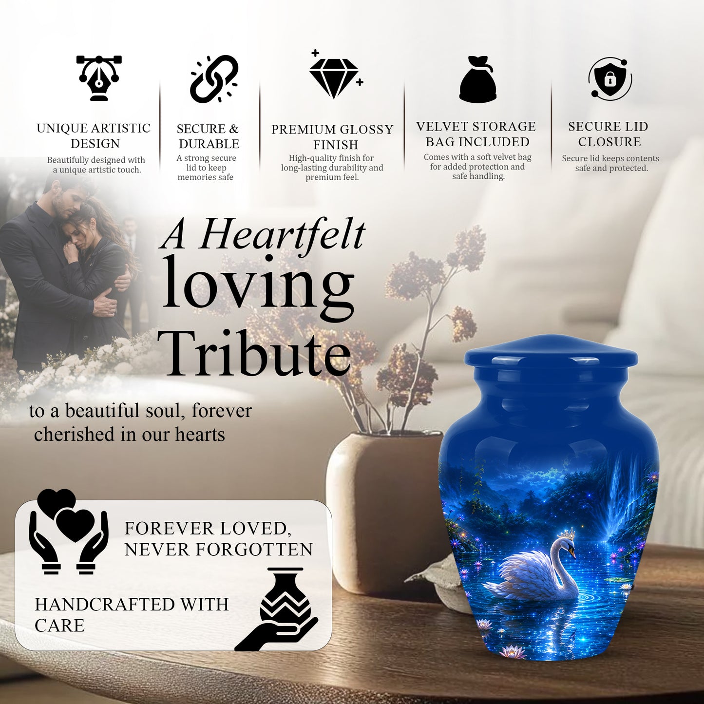 White Swan Memorial Urn - Custom Cremation Urns For Men & Women Ashes