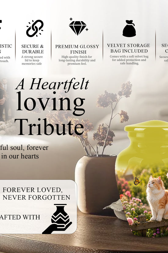 Orange Cat Cremation Urn - Beautiful Eternal Tribute Urn For Pet Ashes