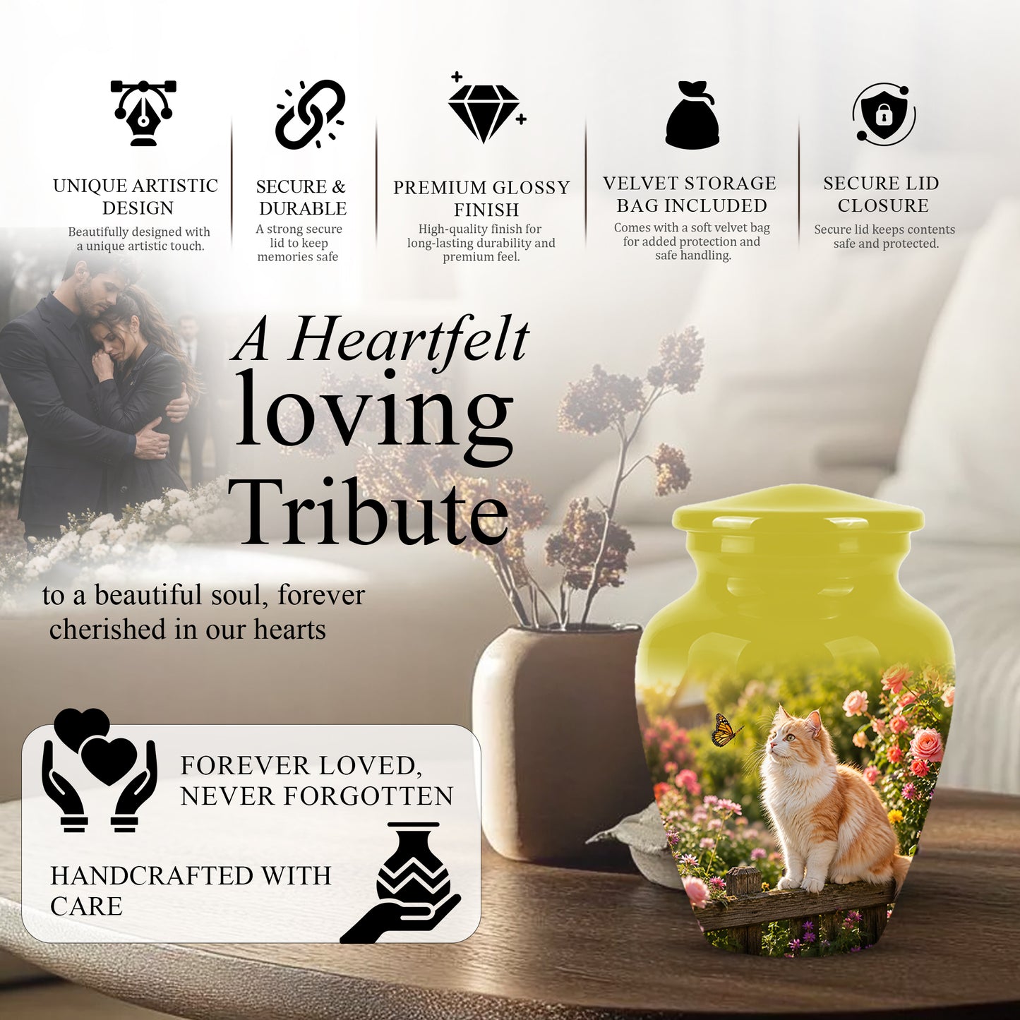 Orange Cat Cremation Urn - Beautiful Eternal Tribute Urn For Pet Ashes