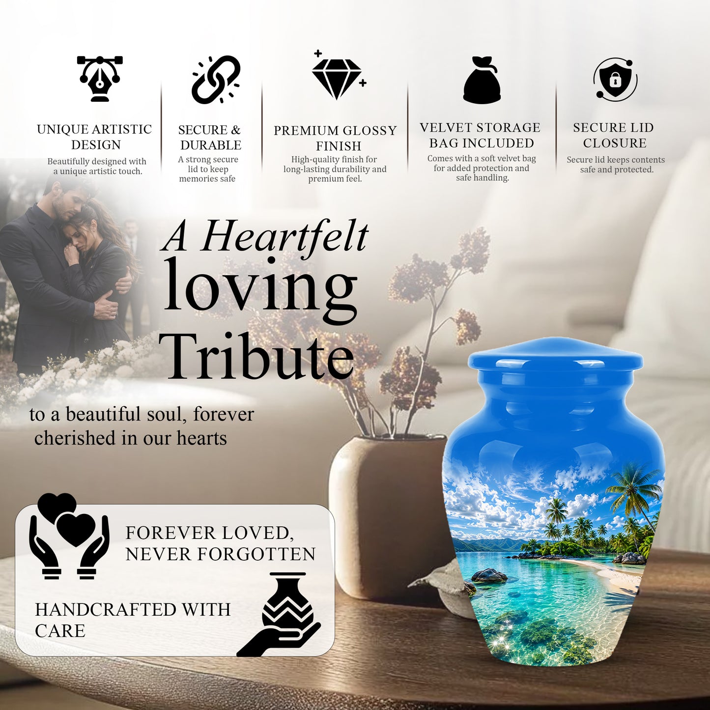 Beach Themed Burial Urn - Personalized Cremation Urns For Human Ashes