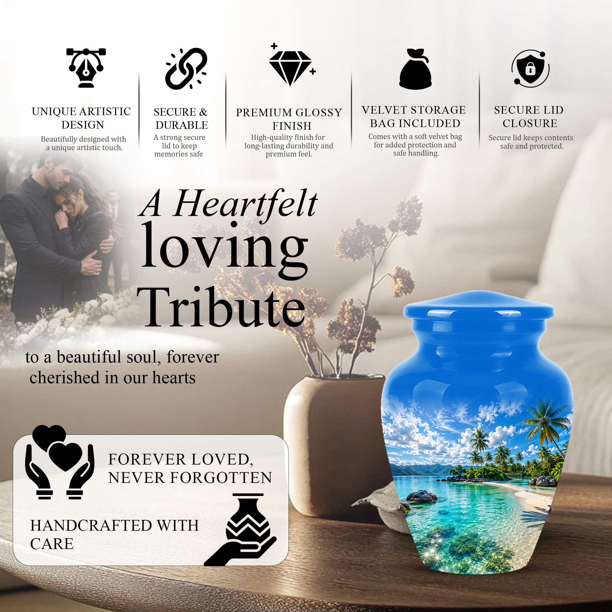 Beach Themed Burial Urn - Personalized Cremation Urns For Human Ashes