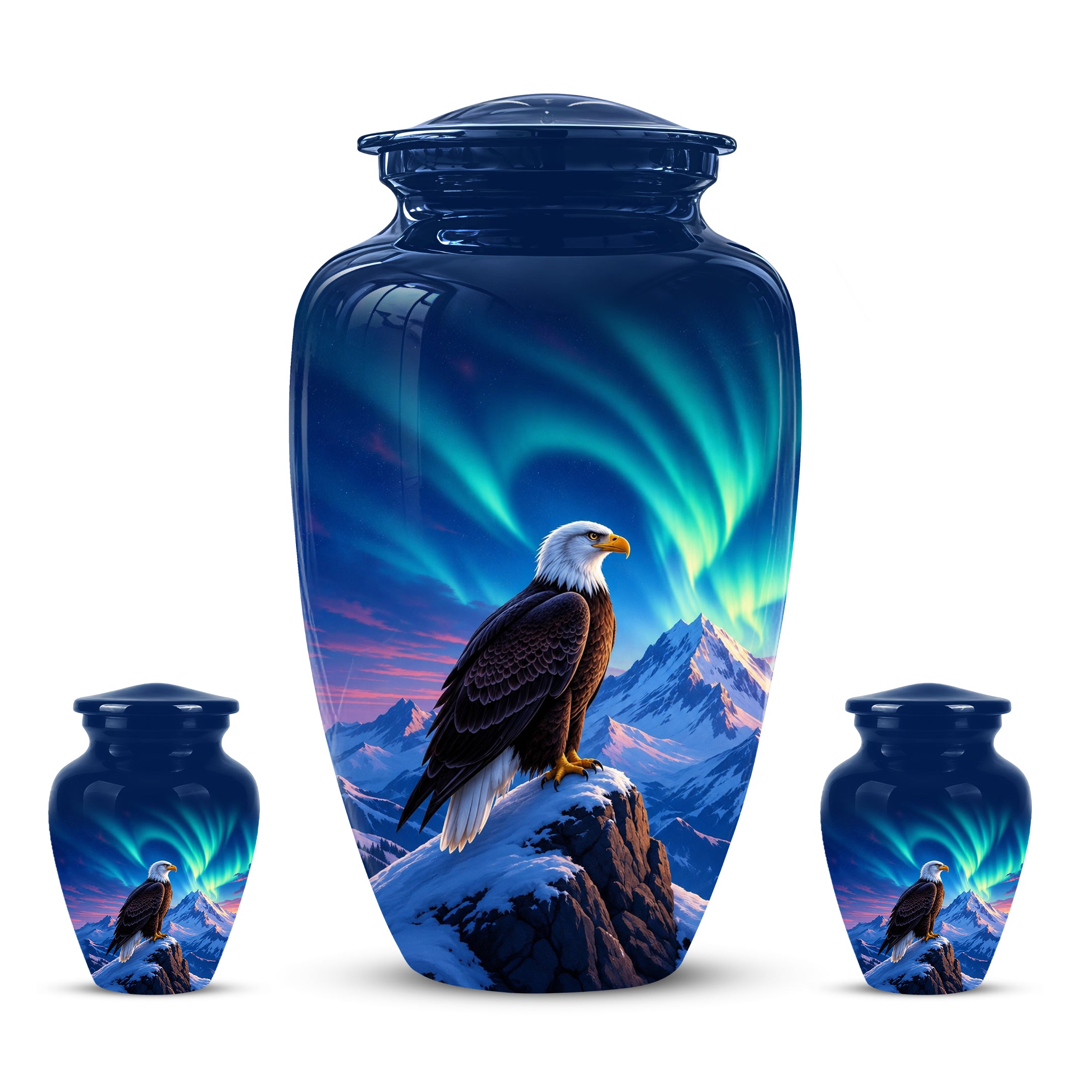 Personalized Bald Eagle Cremation Urn - Northern Lights Memorial Urns For Ashes