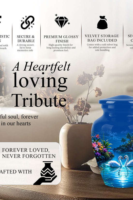 White Couple Swan Urn - Beautiful Memorial Keep Urns For Loved Ones