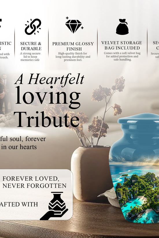 Beach Island Cremation Urn For Human Ashes - Adult Size Memorial Urns