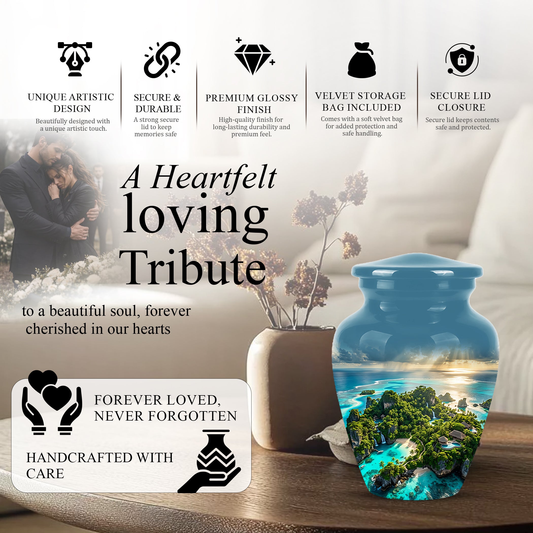 Beach Island Cremation Urn For Human Ashes - Adult Size Memorial Urns