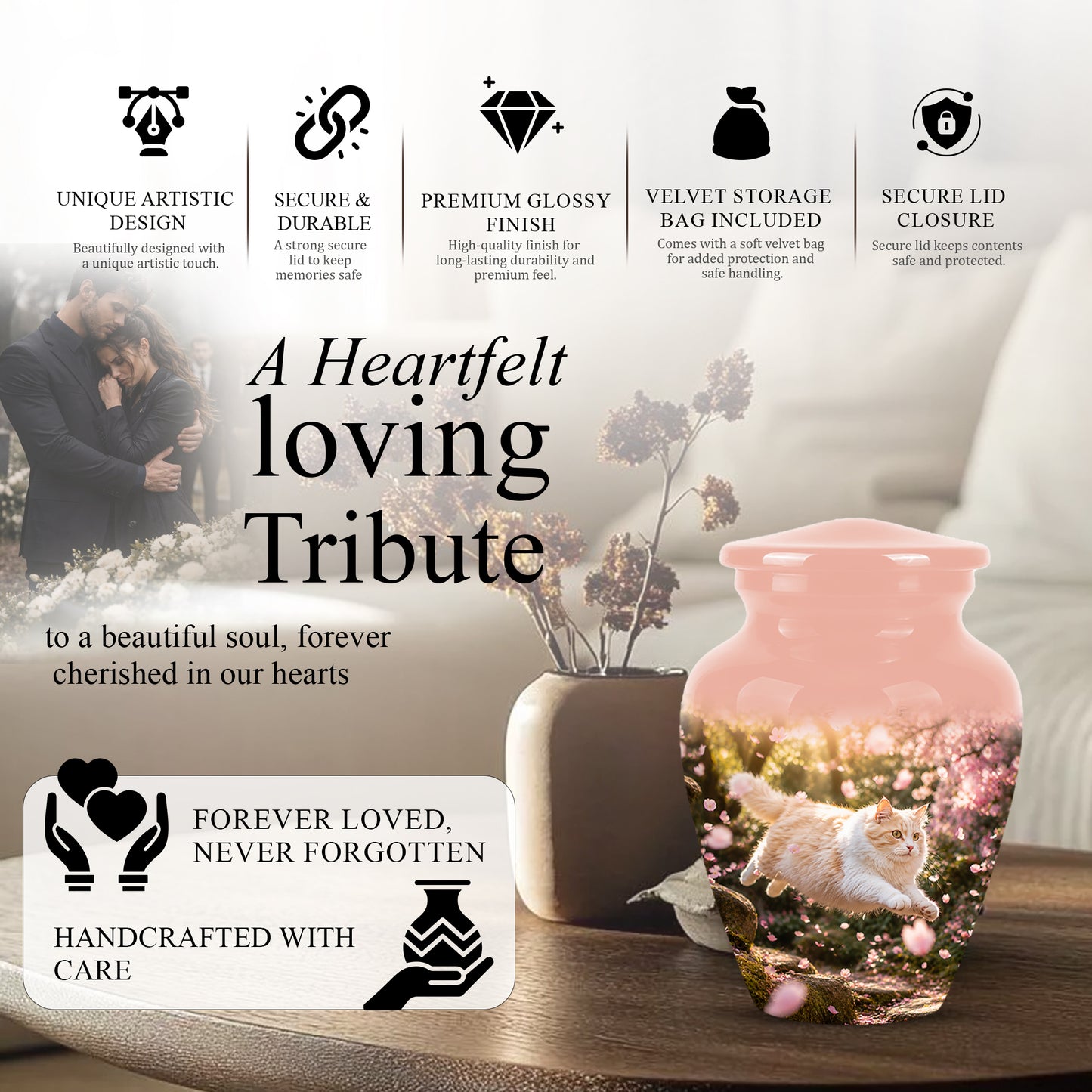 Fluffy Cat Pet Cremation Urn - Beautiful Pet Memorial Urns For Ashes